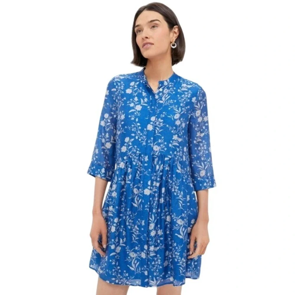 NWT Tuckernuck XXL Royal Shirt Dress Limoges Floral Blue Mini 3/4 Sleeve Coastal